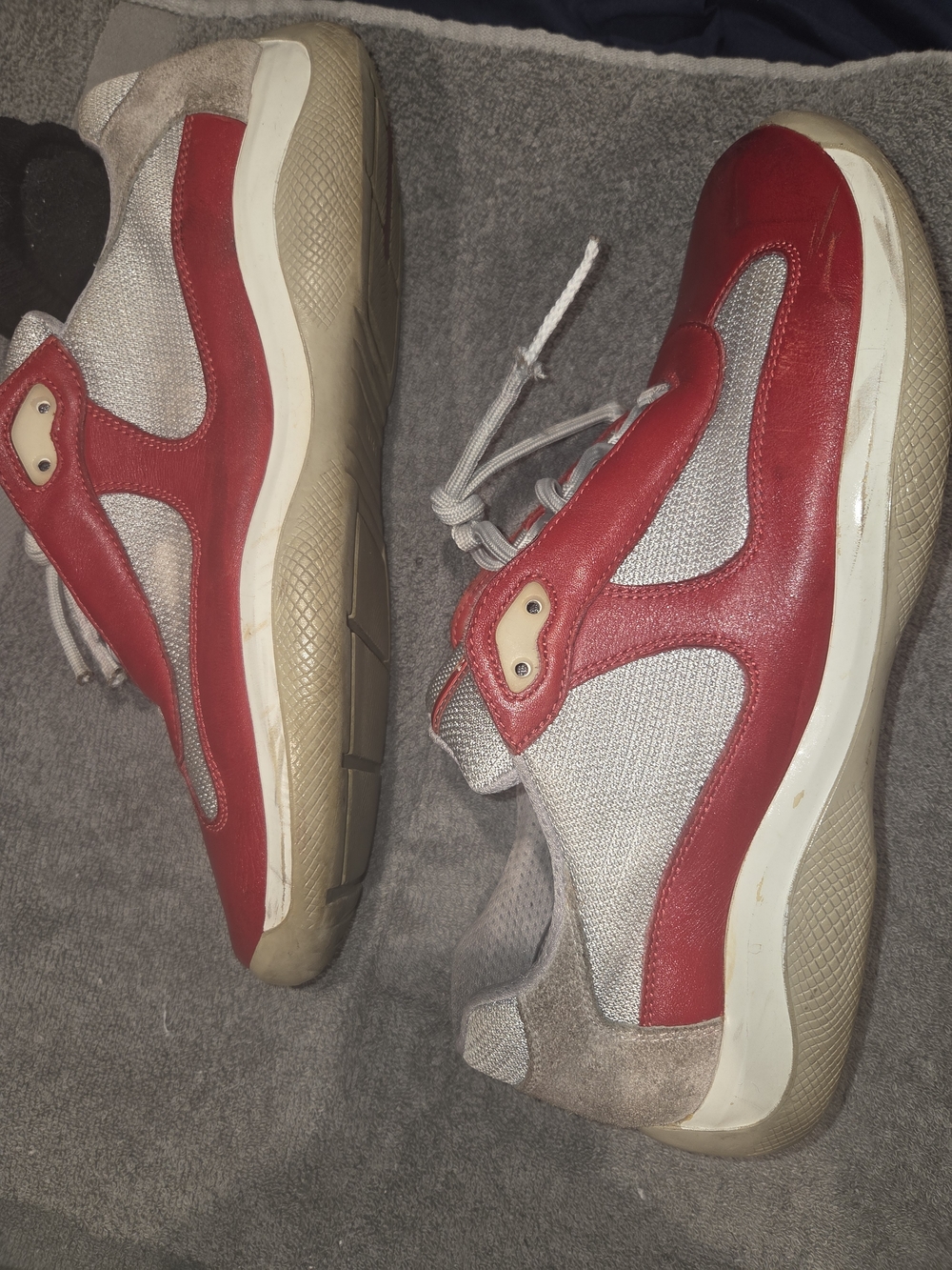 Prada American Cup Red and Gray White Accent Sneaker/shoe